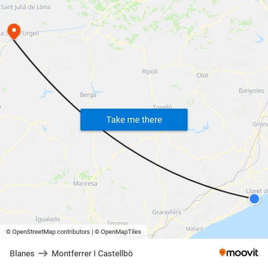 Blanes to Montferrer I Castellbò map
