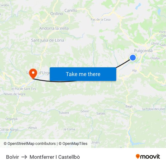 Bolvir to Montferrer I Castellbò map
