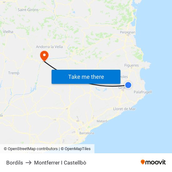 Bordils to Montferrer I Castellbò map