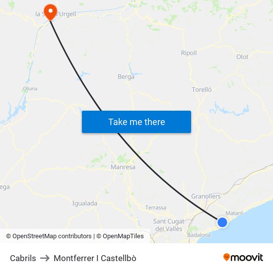 Cabrils to Montferrer I Castellbò map