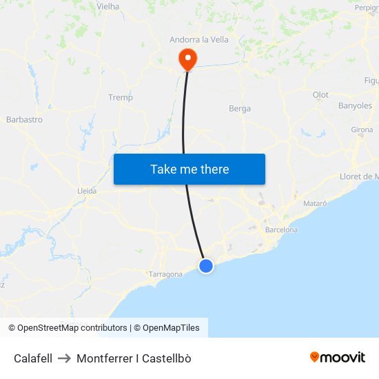 Calafell to Montferrer I Castellbò map