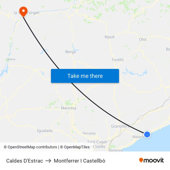 Caldes D'Estrac to Montferrer I Castellbò map