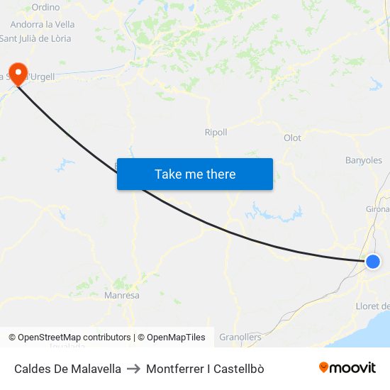 Caldes De Malavella to Montferrer I Castellbò map