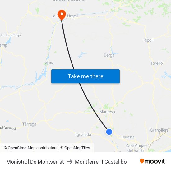 Monistrol De Montserrat to Montferrer I Castellbò map