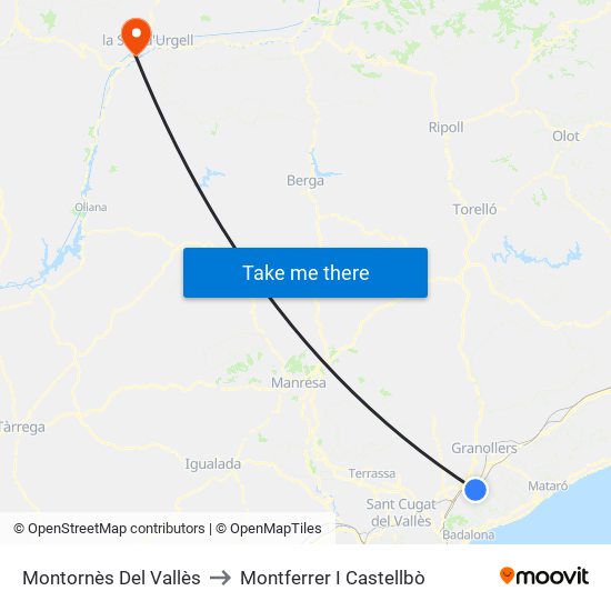 Montornès Del Vallès to Montferrer I Castellbò map