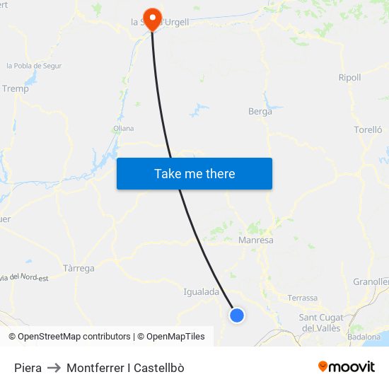 Piera to Montferrer I Castellbò map