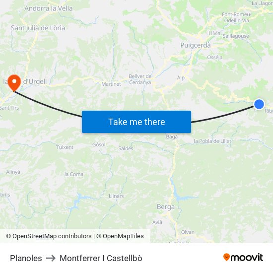 Planoles to Montferrer I Castellbò map