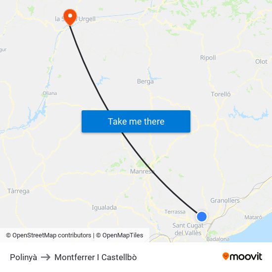 Polinyà to Montferrer I Castellbò map