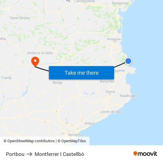 Portbou to Montferrer I Castellbò map