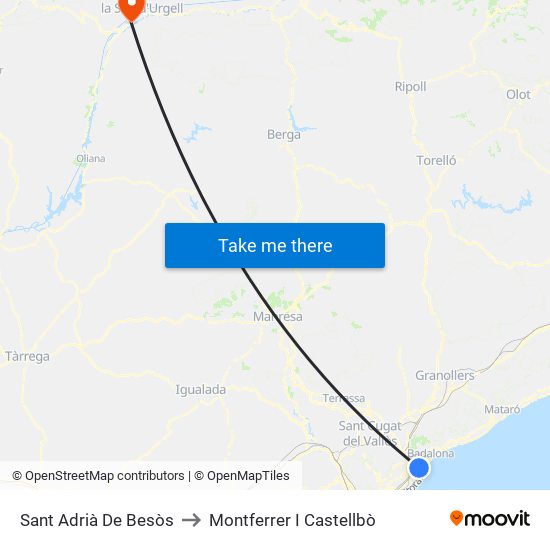 Sant Adrià De Besòs to Montferrer I Castellbò map