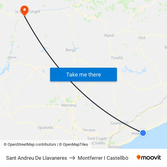Sant Andreu De Llavaneres to Montferrer I Castellbò map