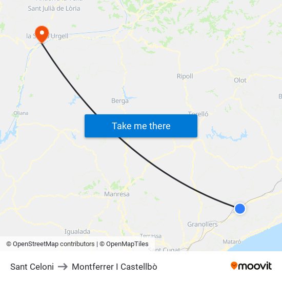 Sant Celoni to Montferrer I Castellbò map