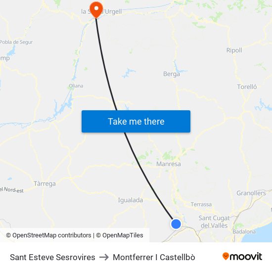 Sant Esteve Sesrovires to Montferrer I Castellbò map