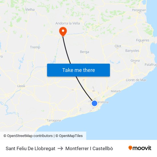 Sant Feliu De Llobregat to Montferrer I Castellbò map