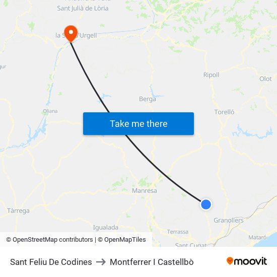 Sant Feliu De Codines to Montferrer I Castellbò map