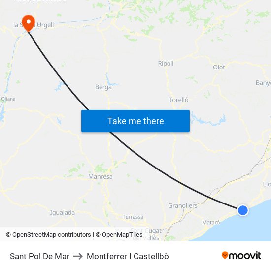 Sant Pol De Mar to Montferrer I Castellbò map