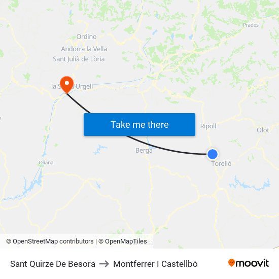 Sant Quirze De Besora to Montferrer I Castellbò map