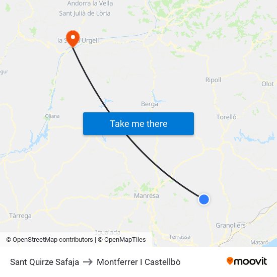 Sant Quirze Safaja to Montferrer I Castellbò map