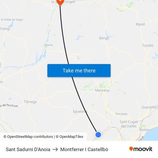 Sant Sadurní D'Anoia to Montferrer I Castellbò map