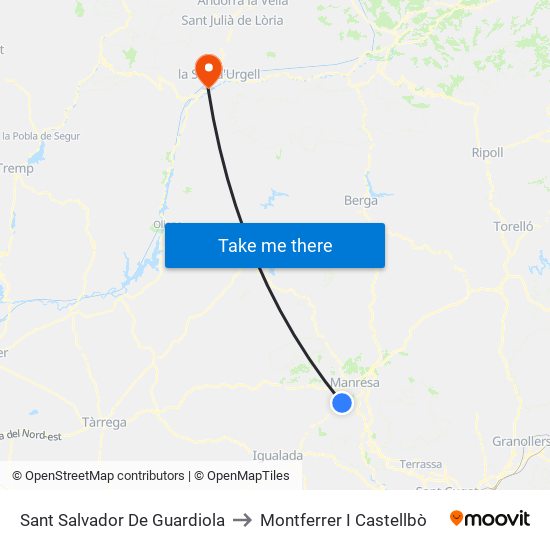 Sant Salvador De Guardiola to Montferrer I Castellbò map