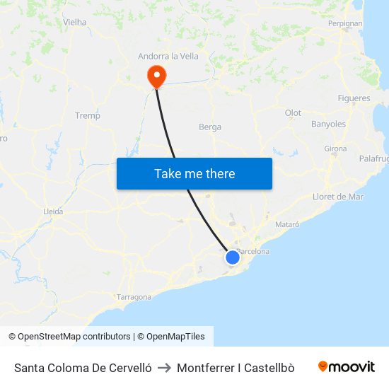 Santa Coloma De Cervelló to Montferrer I Castellbò map