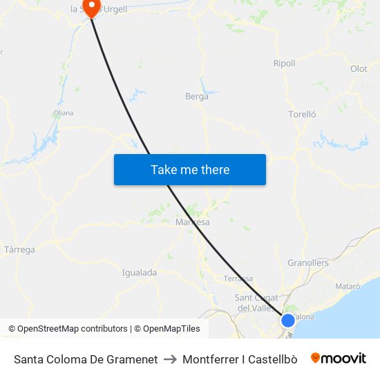 Santa Coloma De Gramenet to Montferrer I Castellbò map