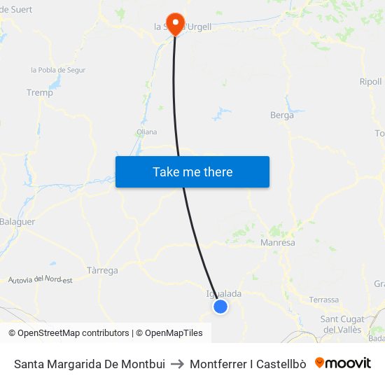 Santa Margarida De Montbui to Montferrer I Castellbò map
