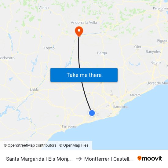 Santa Margarida I Els Monjos to Montferrer I Castellbò map