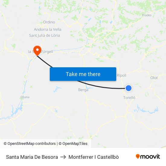 Santa Maria De Besora to Montferrer I Castellbò map