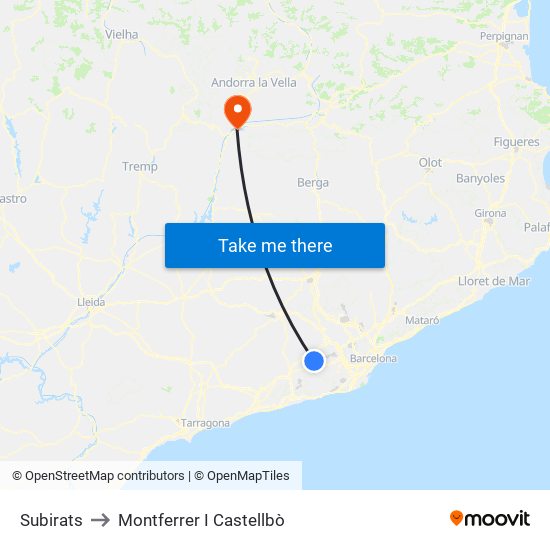 Subirats to Montferrer I Castellbò map