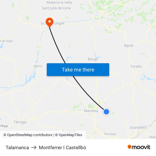 Talamanca to Montferrer I Castellbò map