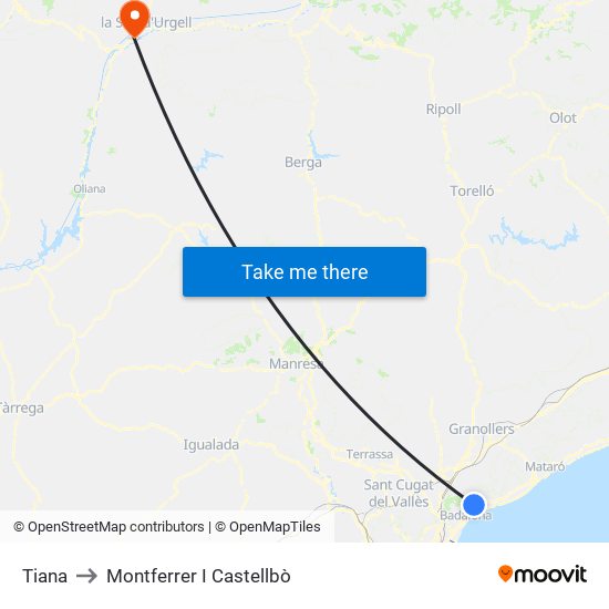 Tiana to Montferrer I Castellbò map
