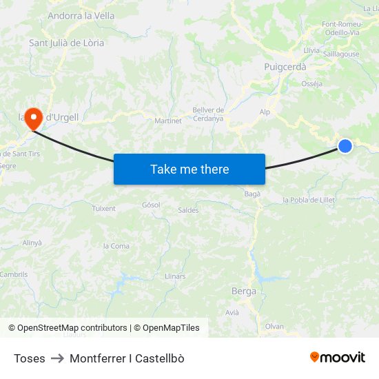 Toses to Montferrer I Castellbò map
