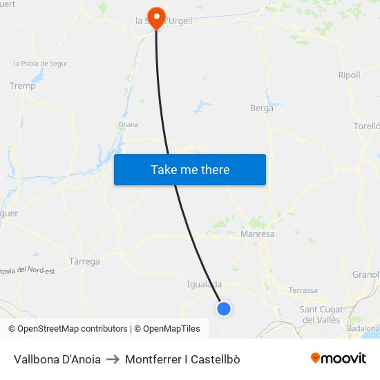 Vallbona D'Anoia to Montferrer I Castellbò map