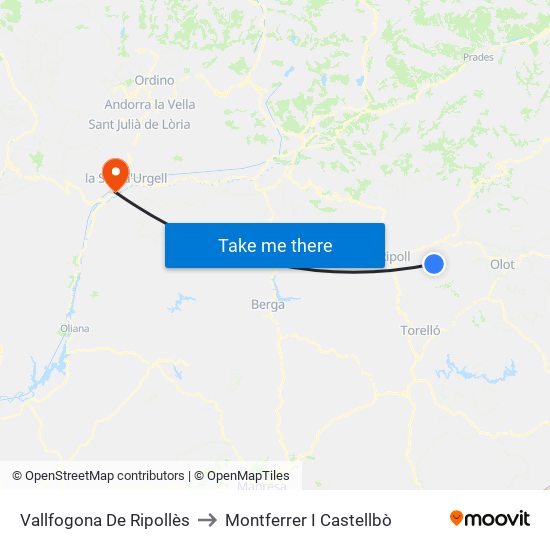 Vallfogona De Ripollès to Montferrer I Castellbò map