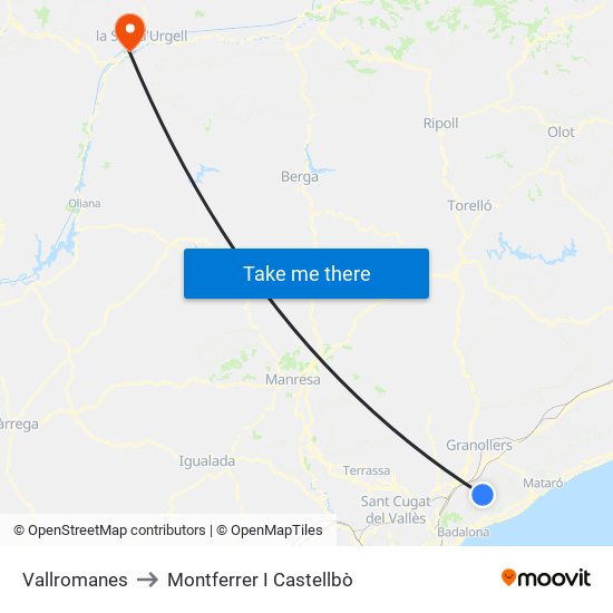 Vallromanes to Montferrer I Castellbò map