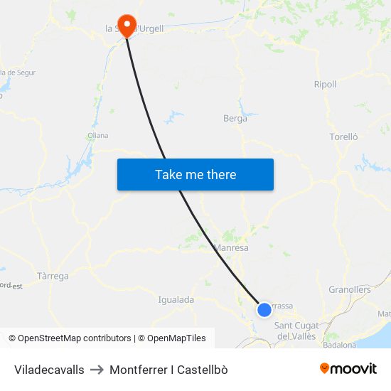 Viladecavalls to Montferrer I Castellbò map