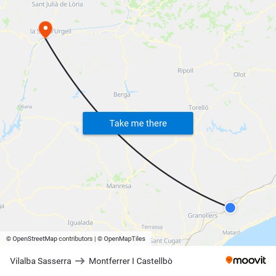 Vilalba Sasserra to Montferrer I Castellbò map