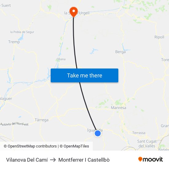 Vilanova Del Camí to Montferrer I Castellbò map
