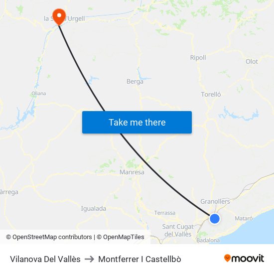 Vilanova Del Vallès to Montferrer I Castellbò map