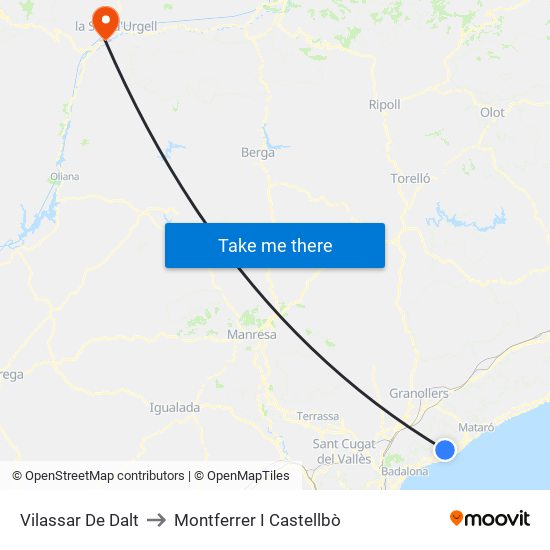 Vilassar De Dalt to Montferrer I Castellbò map