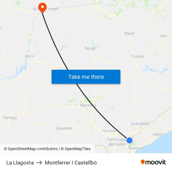 La Llagosta to Montferrer I Castellbò map