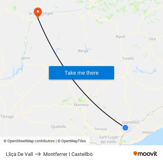 Lliçà De Vall to Montferrer I Castellbò map