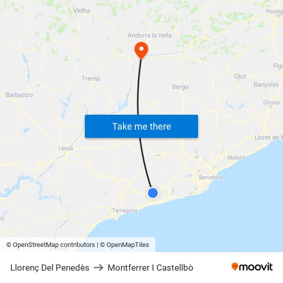 Llorenç Del Penedès to Montferrer I Castellbò map