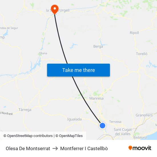 Olesa De Montserrat to Montferrer I Castellbò map