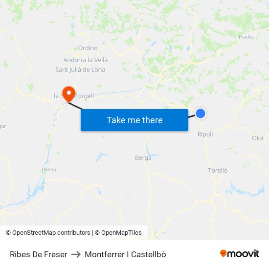 Ribes De Freser to Montferrer I Castellbò map