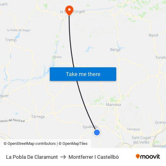 La Pobla De Claramunt to Montferrer I Castellbò map