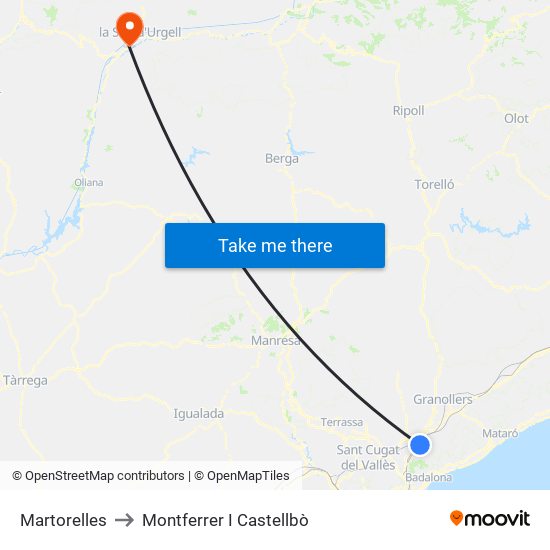 Martorelles to Montferrer I Castellbò map