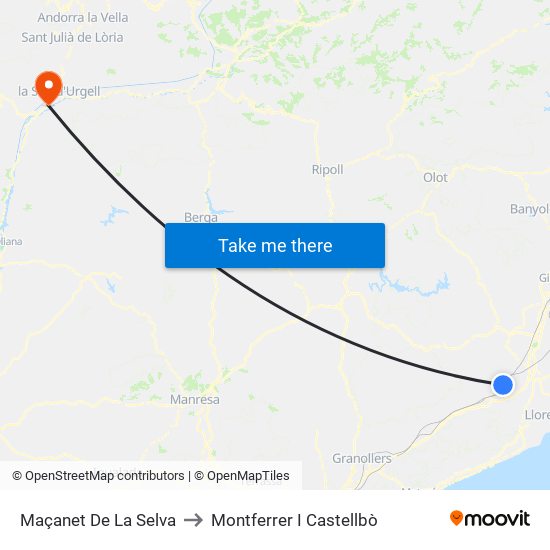 Maçanet De La Selva to Montferrer I Castellbò map