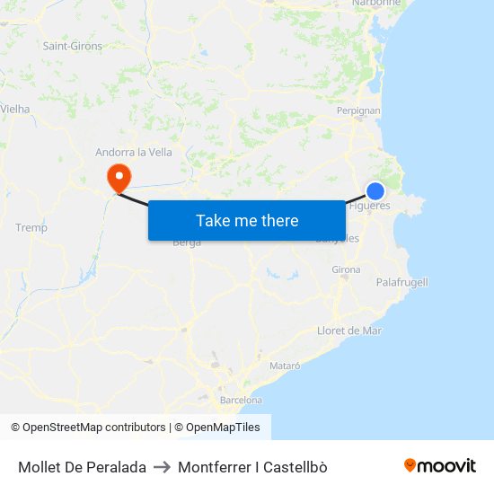 Mollet De Peralada to Montferrer I Castellbò map